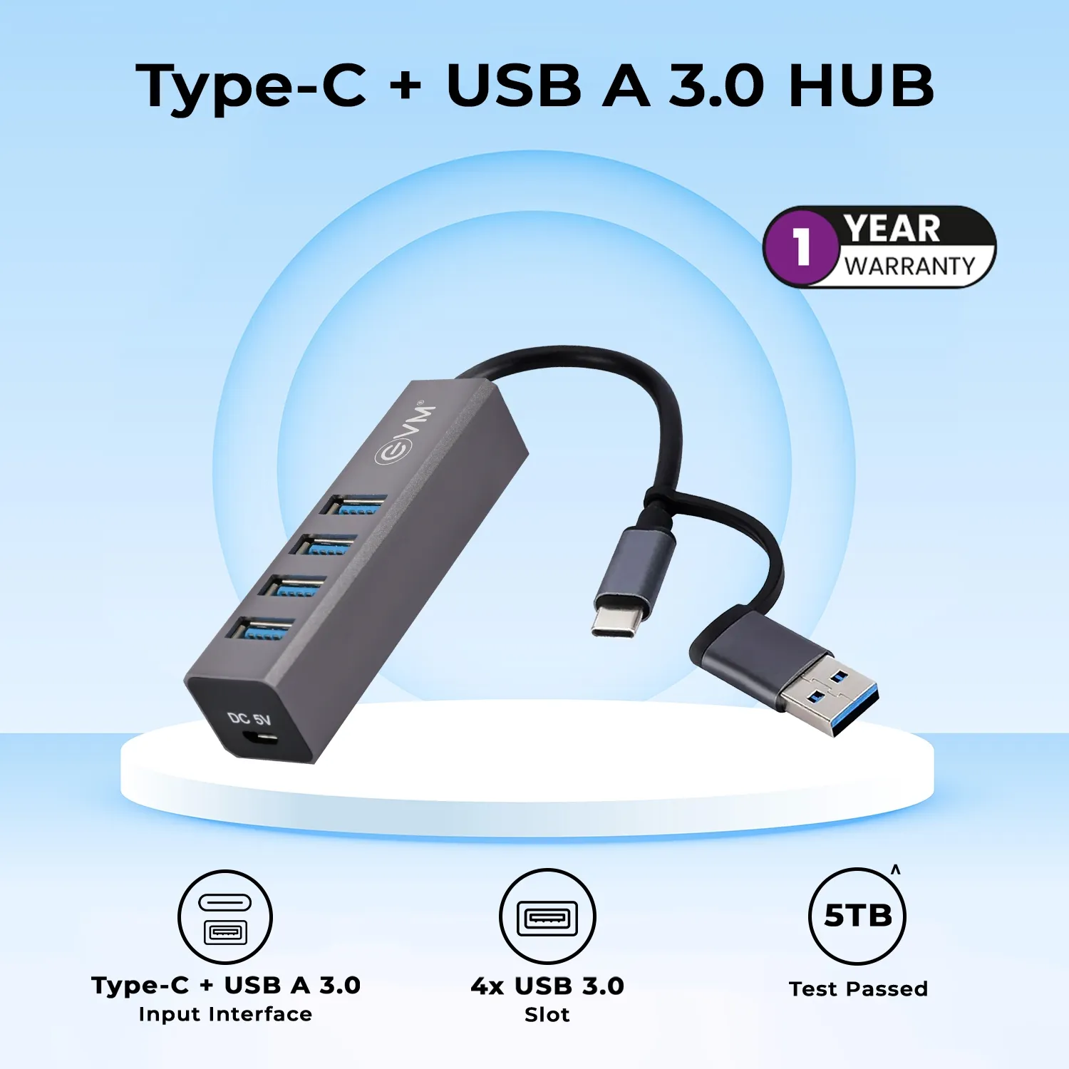 EVM Type-C + USB to USB 3.0 Hub 4 Port (CA3.0-HUB) (A1666) view 3